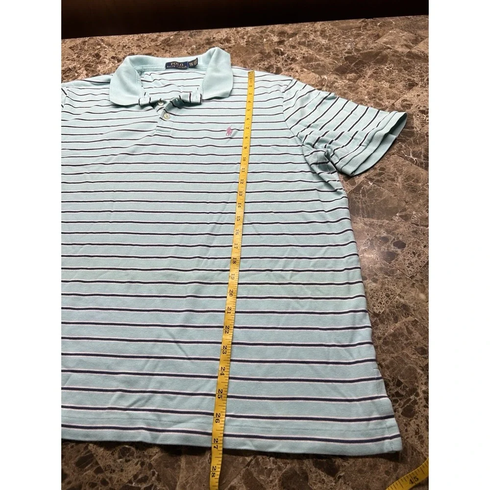 Polo Ralph Lauren Mens Polo Shirt XXL Mint Green Navy Striped Pink Pony Cotton